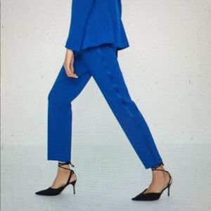 Zara satin stripe and accents cropped Women's Blue tuxedo pant - nwt